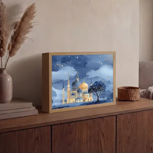 Sterrenhemel - Goud - Moskee Light Box met batterij (Wandlamp) middel -sfeer2