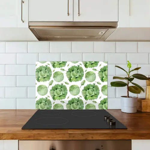 Kool - Bladgroen - Wit - Patroon keuken achterwand spatscherm klein 900 -sfeer2
