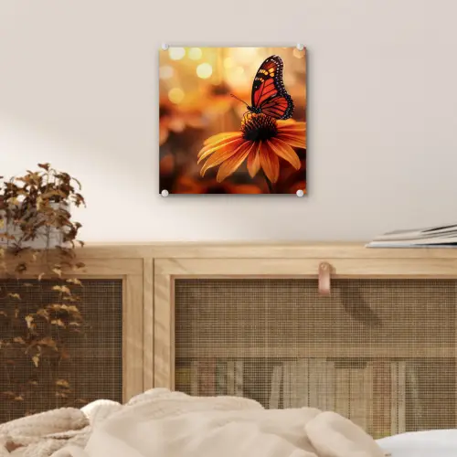 Vlinder - Bloemen - Oranje plexiglas 5mm klein -sfeer4