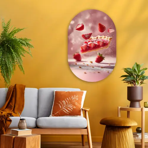 Aardbei - Taart- Eten - Roze Wandcirkel Ovaal Glas middel -sfeer4