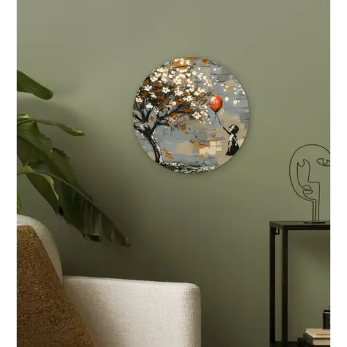 Boom - Graffiti - Banksy Style - Balloon Girl Wandcirkel kunststof plaat 5mm dik klein -sfeer3