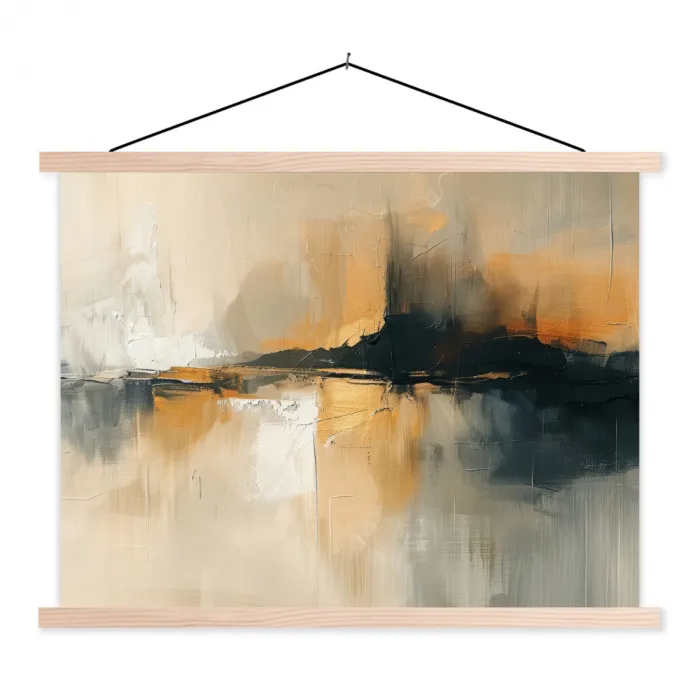 Moderne kunst - Abstract - Zwart textielposter latten blank klein -3d