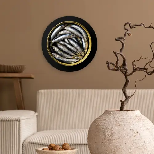 Sardines - Vissen - Rond - Zwart Wandcirkel plexiglas klein -sfeer1