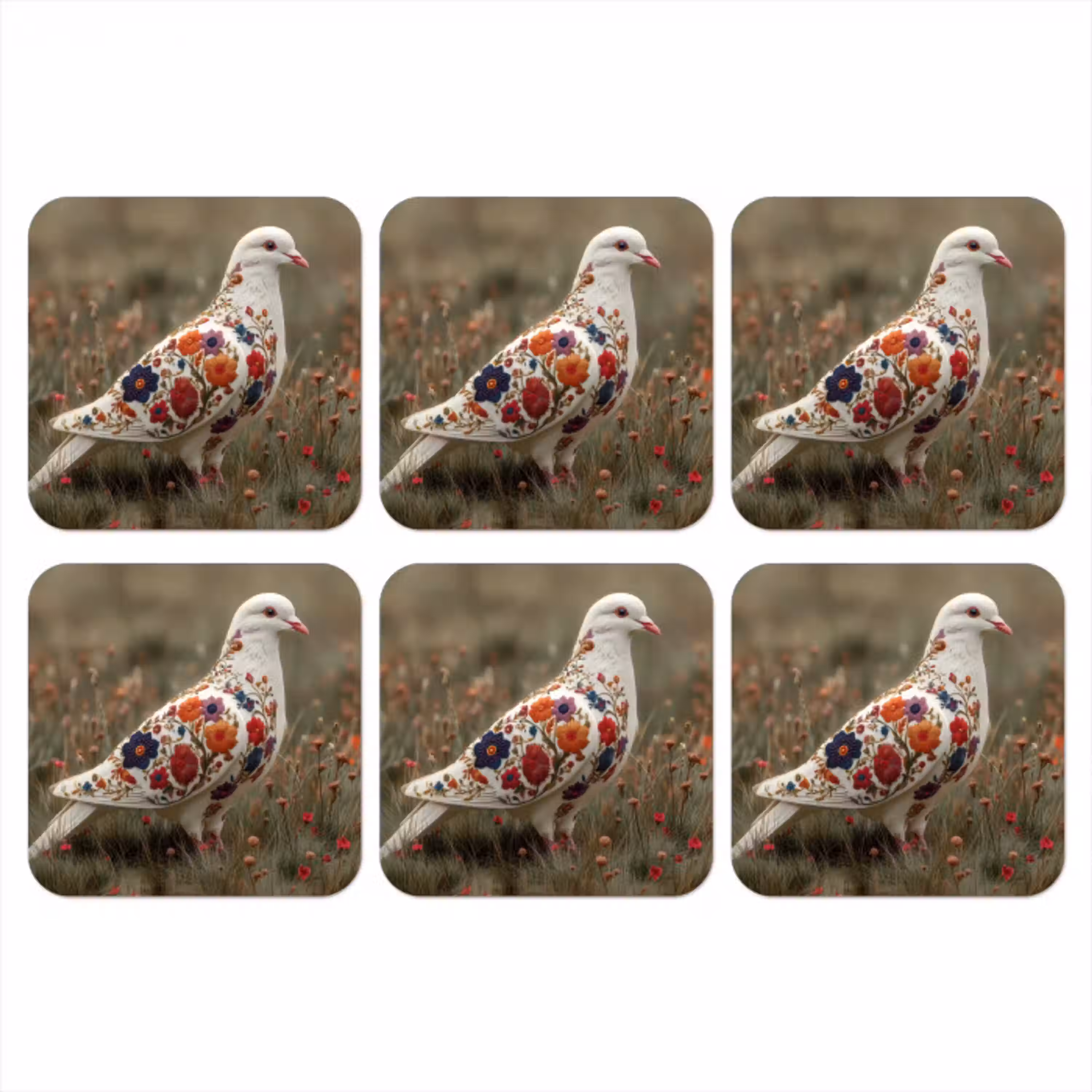 Duif - Bloemen - Natuur onderzetter kurk middel -3d