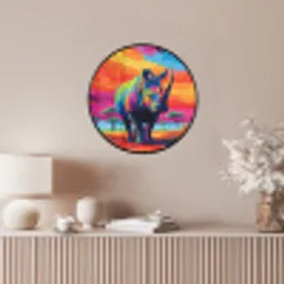 Neushoorn - Zonsondergang - Savanna - Kleurrijk Fotolijst rond zonder passe partout klein -sfeer3