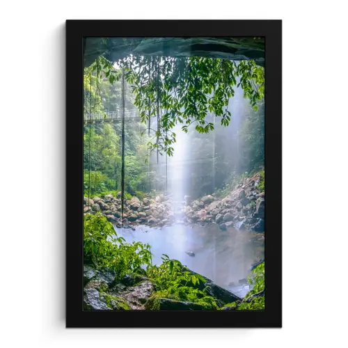 Jungle - Regenwoud - Water - Waterval - Planten fotolijst zwart zonder passe partout klein -3d