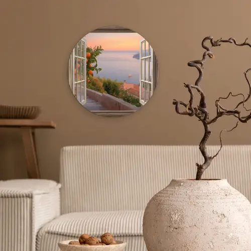 Doorkijk - Uitzicht - Meer - Landschap Wandcirkel kunststof plaat 5mm dik klein -sfeer1