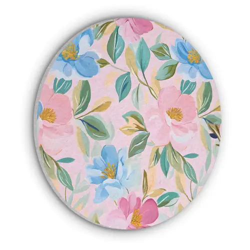 Blauw - Roze - Bloemen Akoestische PET Vilt - Rond klein -3d