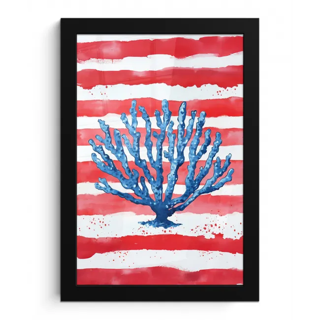 Koraal - Verfstructuur - Rood - Blauw fotolijst zwart zonder passe partout klein -3d