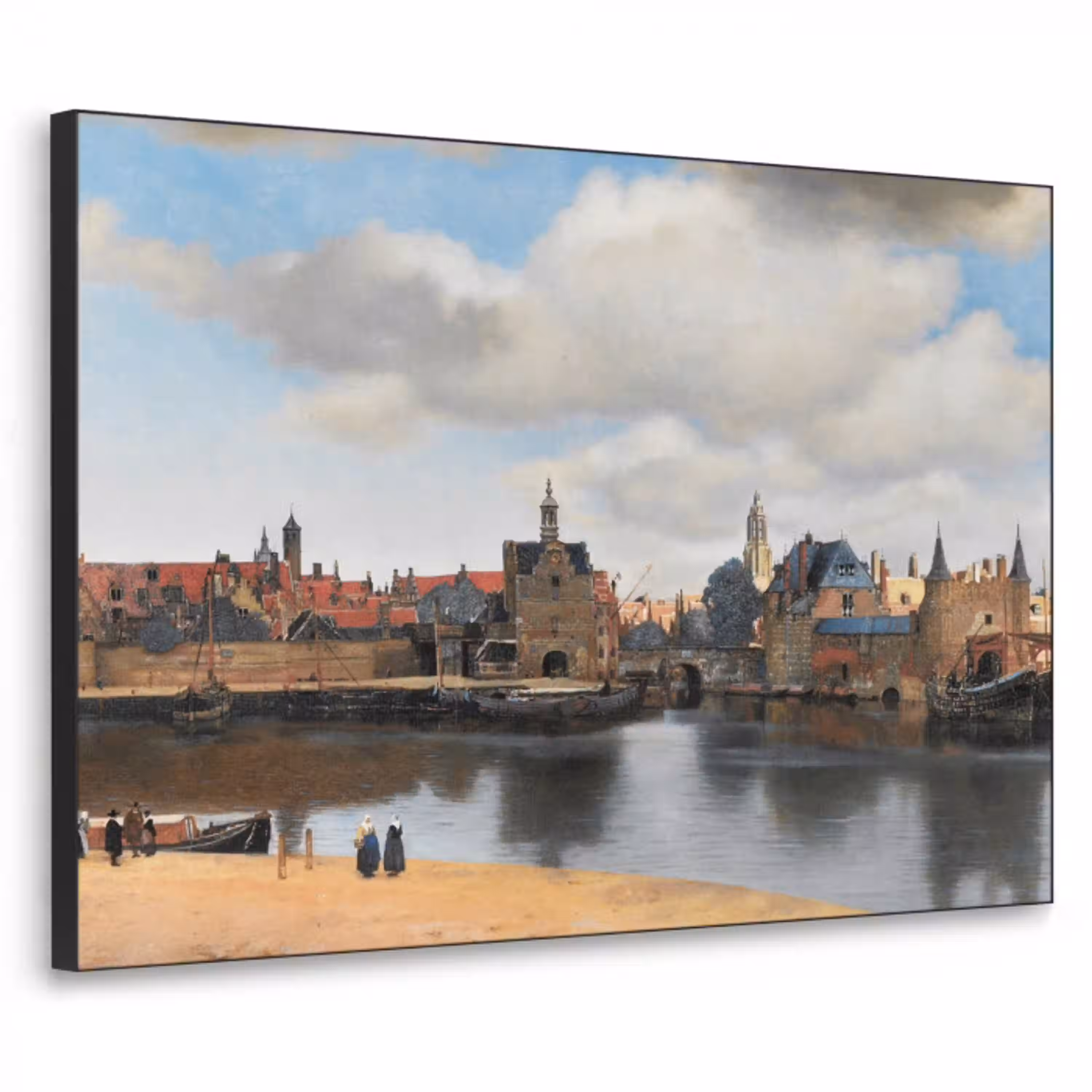 Vermeer - Stad - Oude meesters - Kunst Textielframe zwart klein -3d