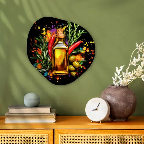 Olijfolie - Graffiti - Peper - Olijven - Modern Wandcirkel Organisch Forex 3mm klein -sfeer2