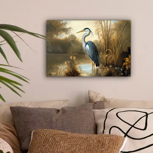 Reiger - Water - Planten canvas 2cm klein -sfeer1