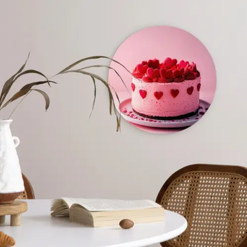 Taart - Hart - Roze Wandcirkel kunststof plaat 5mm dik klein -sfeer4