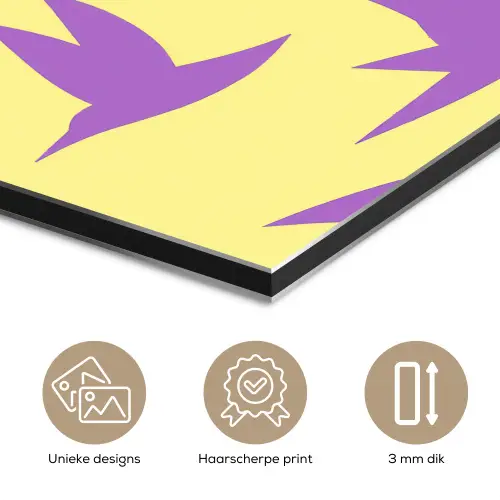 Vogels - Cirkel - Geel - Beweging aluminium wit klein -closeup_NL