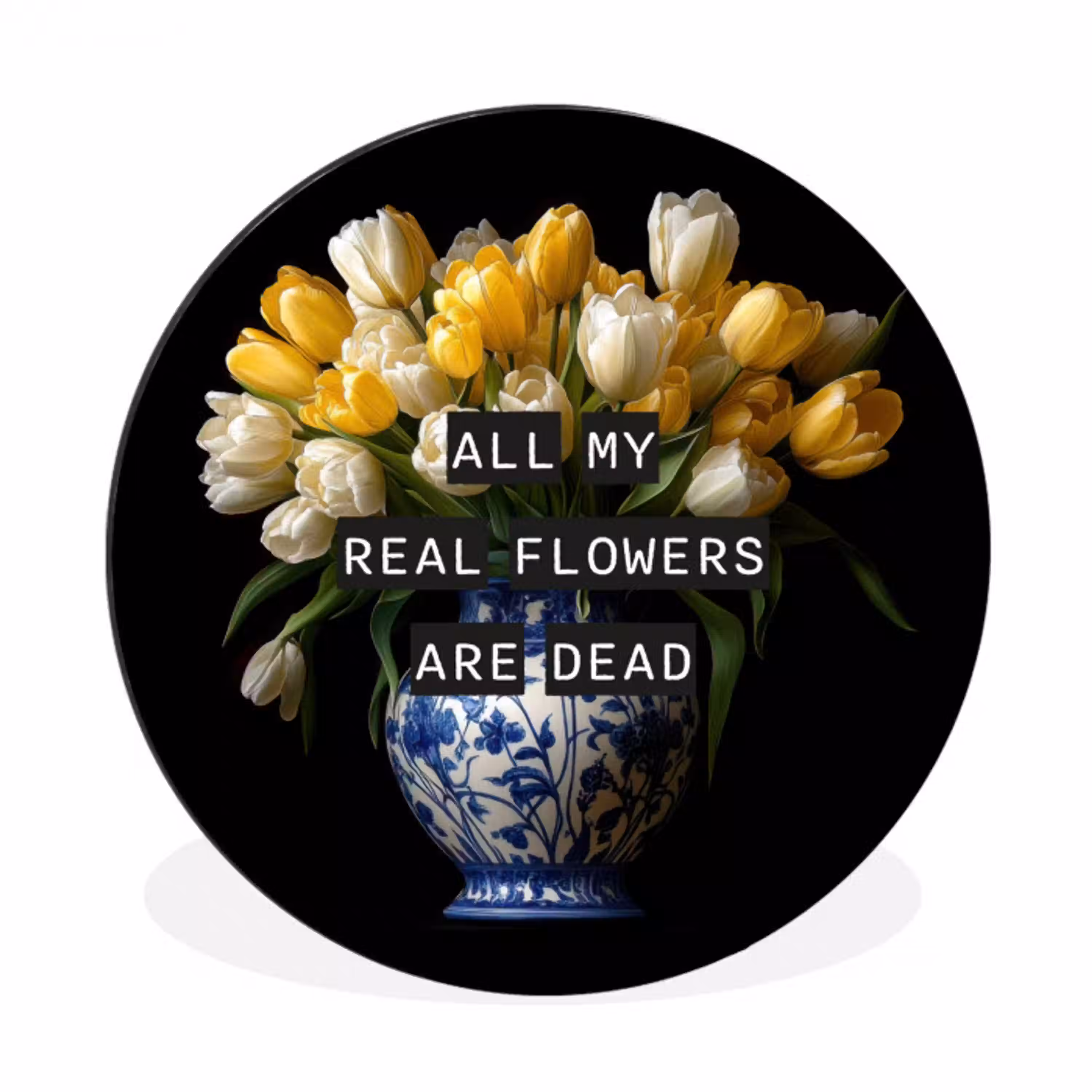 Quotes - Bloem - Tulp - Geel Wandcirkel aluminium klein -3d