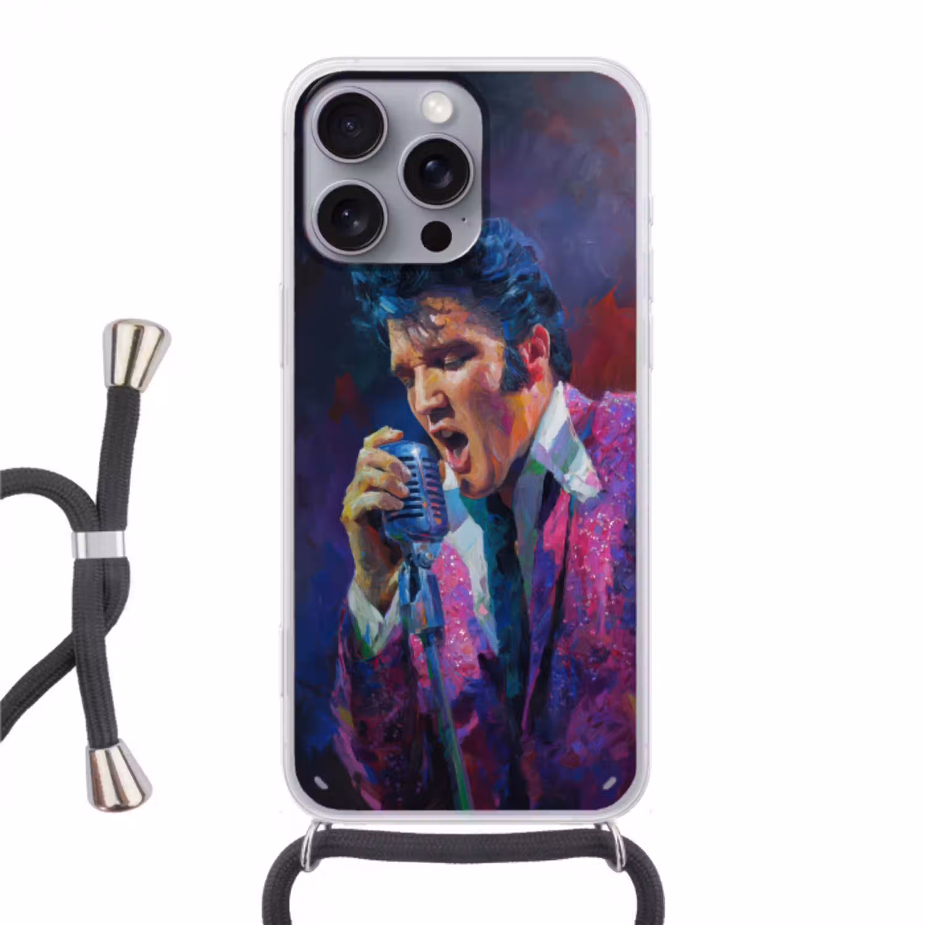 Expressief - Microfoon - Paars Hoesje iPhone 16 Pro Max met koord klein -3d