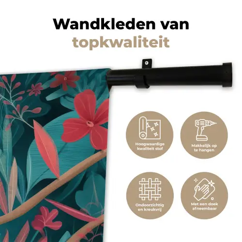 Kaketoe - Tropische bladeren - Tak Wandkleed katoen klein -sfeer2