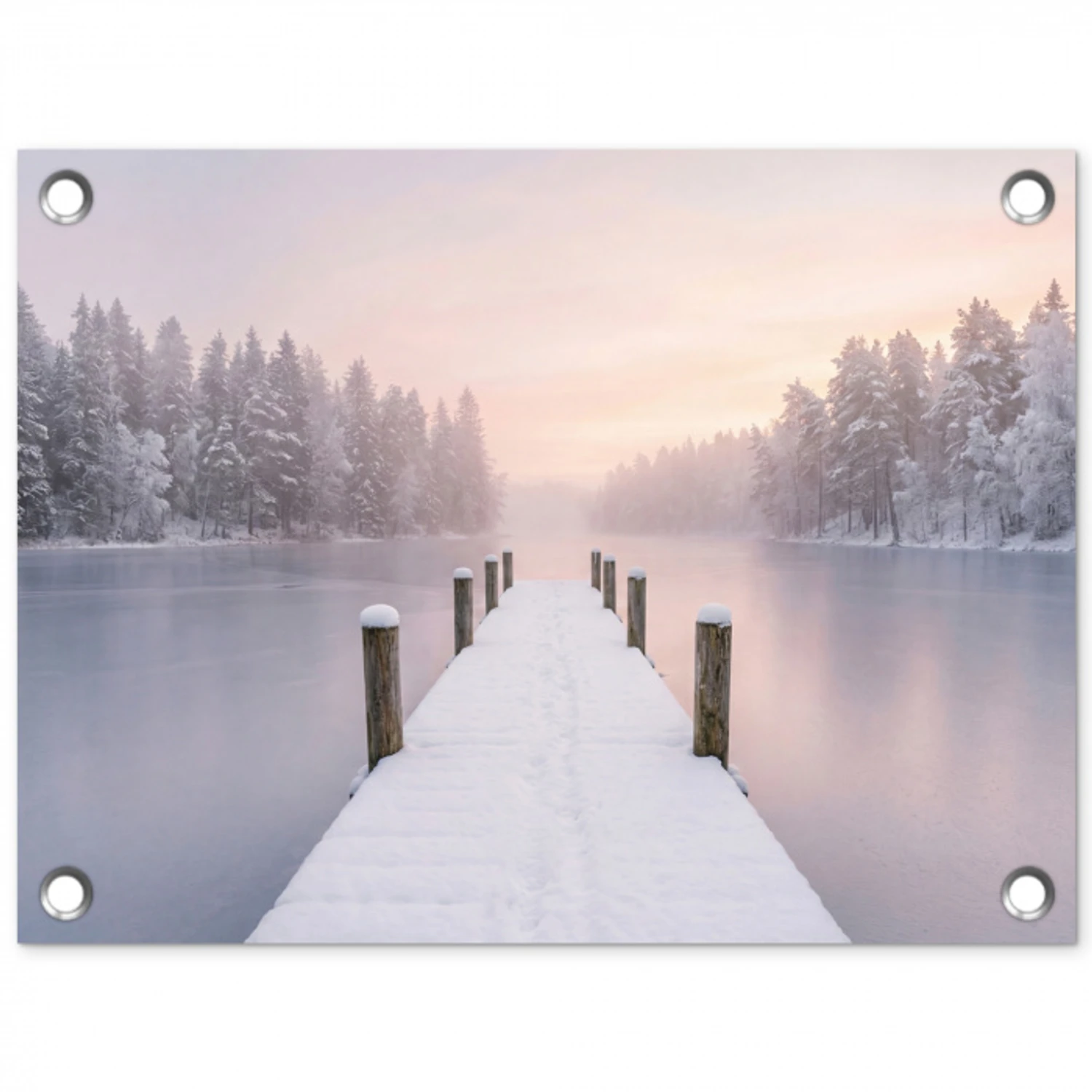 Steiger - Meer - Mist - Winter - Serene tuinposter los doek klein -3d