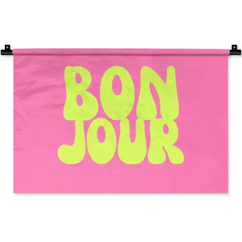Bonjour - Roze - Fel groen Wandkleed katoen klein -zz3d