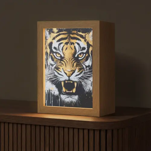 Tijger - Verfspatten - Goud Light Box met kabel (Tafellamp) klein -z3d_website