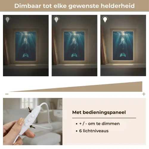 Walvis - Water - Zonnestralen - Blauw Light Box met kabel (Tafellamp) klein -USP_dimbaarNL