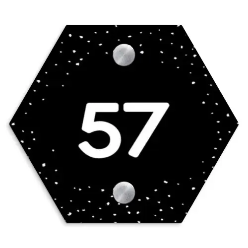 Zwart met stippen - Traditioneel Naambord Hexagon klein -3d