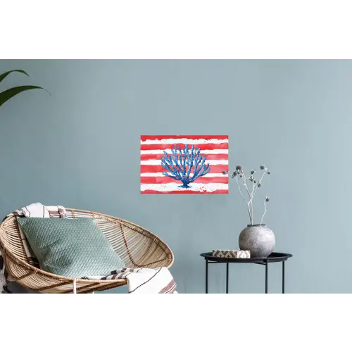 Koraal - Verfstructuur - Rood - Blauw Muursticker klein -plant