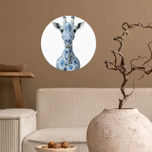 Giraffe - Delfts blauw - Dieren - Minimalistisch Wandcirkel behangsticker klein -sfeer1