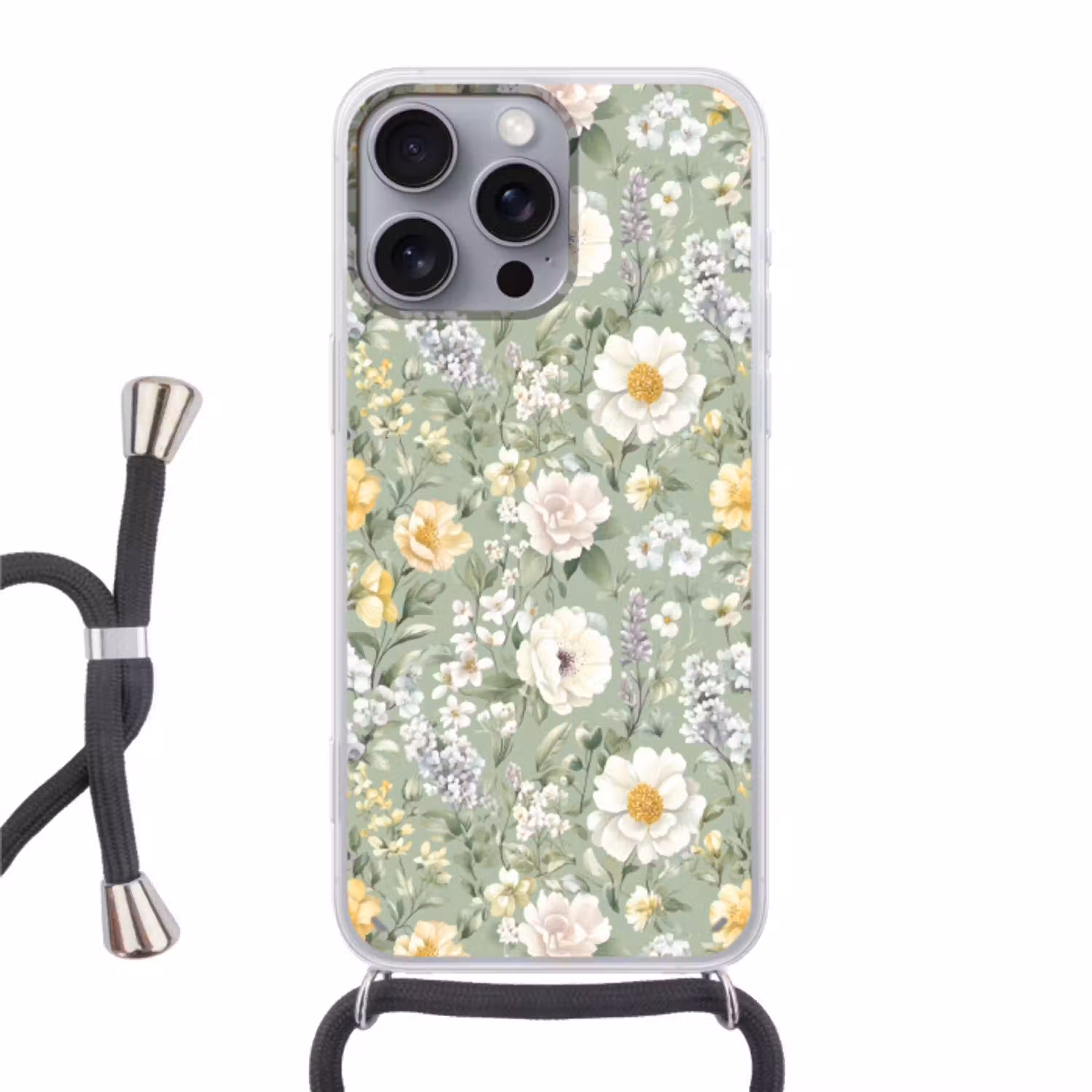 Klassiek - Bloemenpatroon - Kleurrijk Hoesje iPhone 16 Pro Max met koord klein 804 -3d