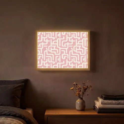 Doolhofpatroon - Roze - Wit - Abstract Light Box met batterij (Wandlamp) middel 907 -sfeer4