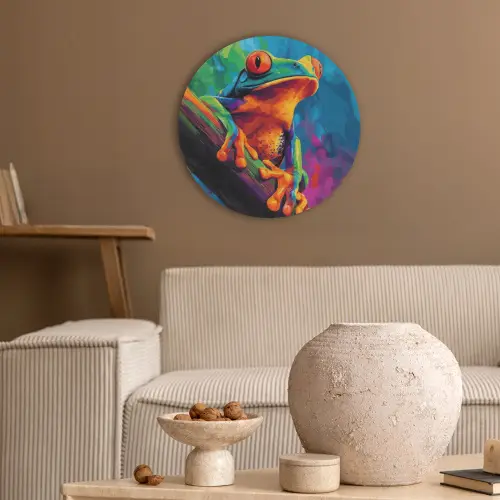 Kikker - Felgekleurd - Tak - Regenboog Akoestische PET Vilt - Rond klein -sfeer1