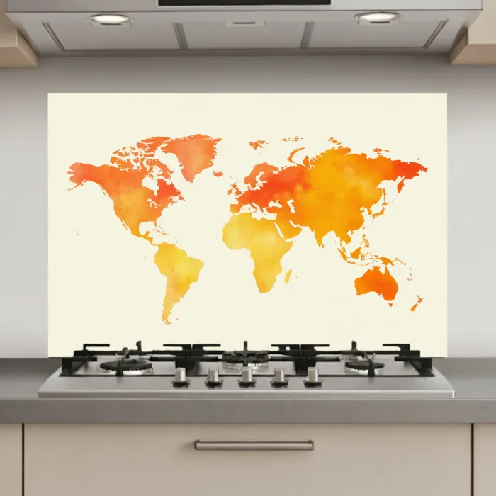 Wereldkaart - Oranje - Kleurrijk keuken achterwand spatscherm klein -3d_website