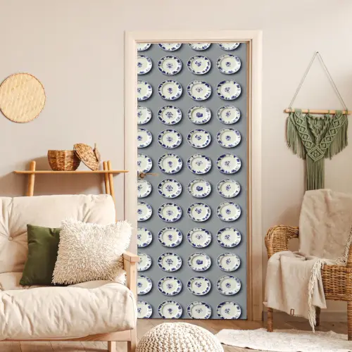 Borden - Bloemen - Blauw - Wit deurposter klein 289 -sfeer2