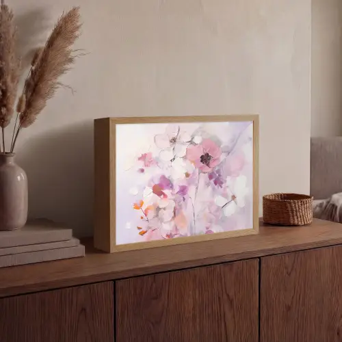 Bloemen - Lila - Watercolor - Kunst Light Box met batterij (Wandlamp) middel -sfeer2
