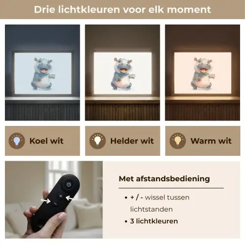 Nijlpaard - Baby dier - Dieren Light Box met batterij (Wandlamp kind) middel -USP_lichtkleurNL