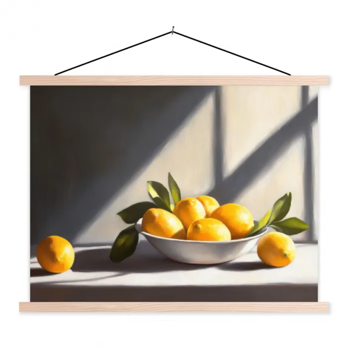 Citroenen - Stilleven - Geel textielposter latten blank klein -3d