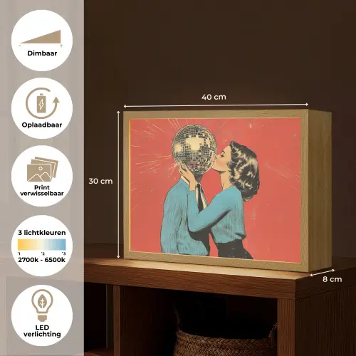 Vrouw - Retro - Discobal - Kus Light Box met batterij (Wandlamp) middel -USP_websiteoverzichtNL