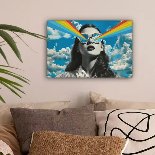 Vrouw - Bril - Regenboog - Wolken canvas 2cm klein -sfeer1