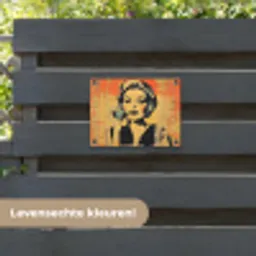Retro - Vrouw - Koptelefoon - Oranje tuinposter los doek klein -sfeer3