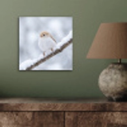 Vogeltje - Sneeuw - Tak - Winter - Zacht aluminium wit klein -sfeer2