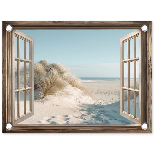 Doorkijk - Helmgras - Duinen - Zee - Landschap tuinposter los doek klein -3d