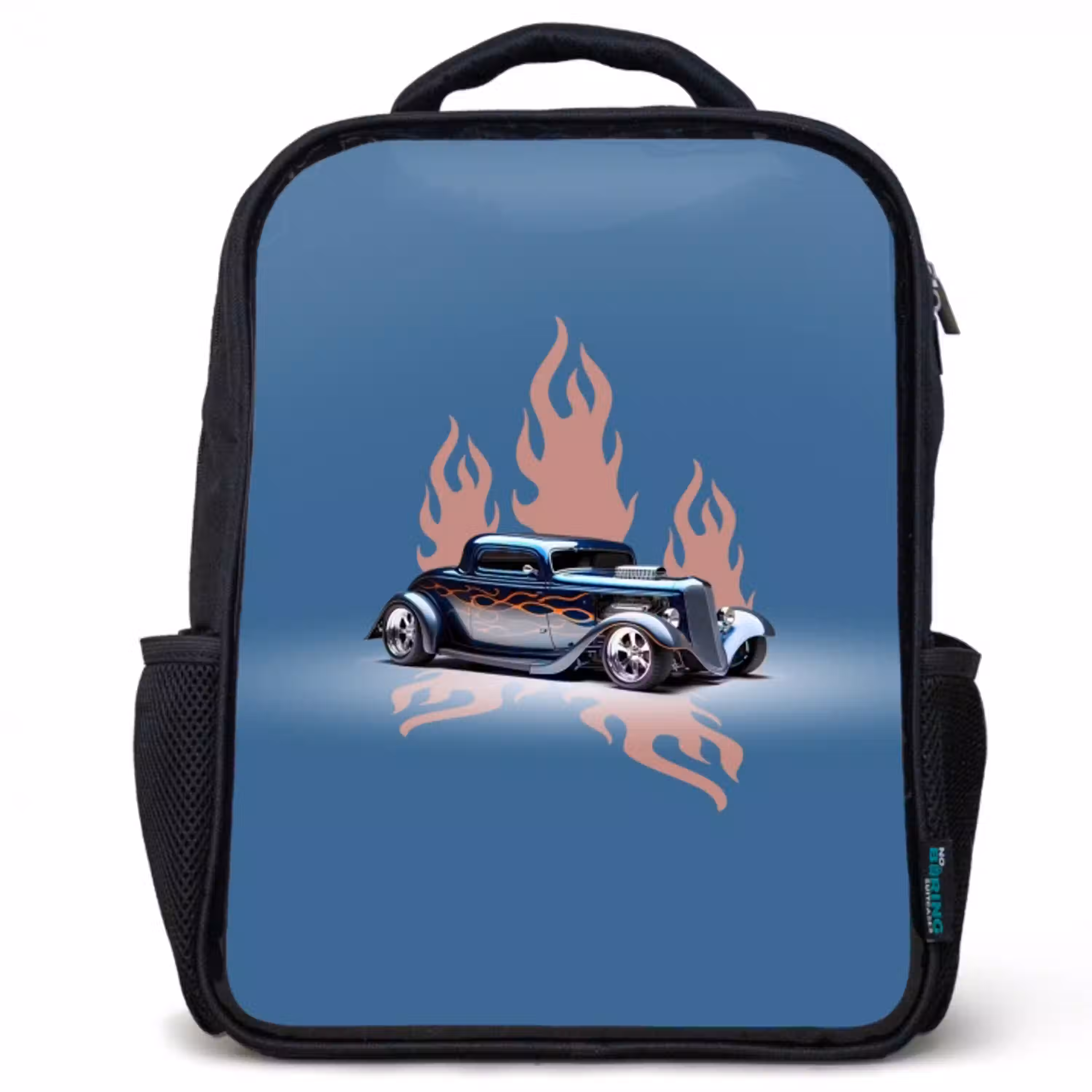 Blauwe auto met roze vlammen Rugzak - Zwart middel -3d