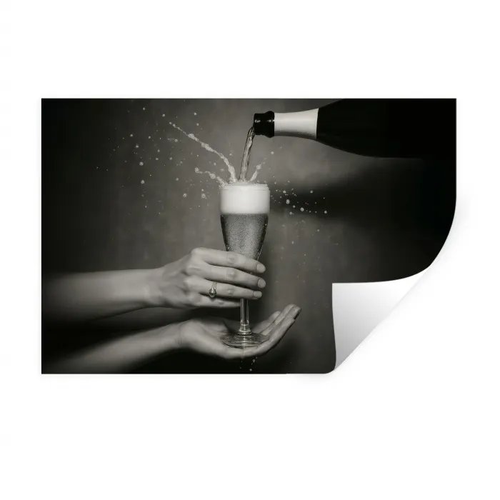 Champagnefles - Glas - Minimalistisch - Spetters Muursticker klein -3d