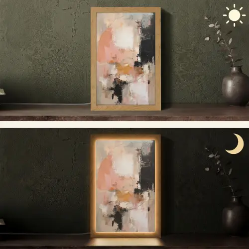 Kunst - Abstract - Beige - Verf Light Box met kabel (Tafellamp) klein -sfeer3