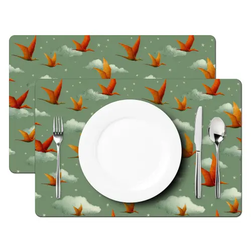 Dinosaurussen - Wolken - Sterren - Oranje Placemat vinyl groot -zzsfeer2_Kitchenyeah-website