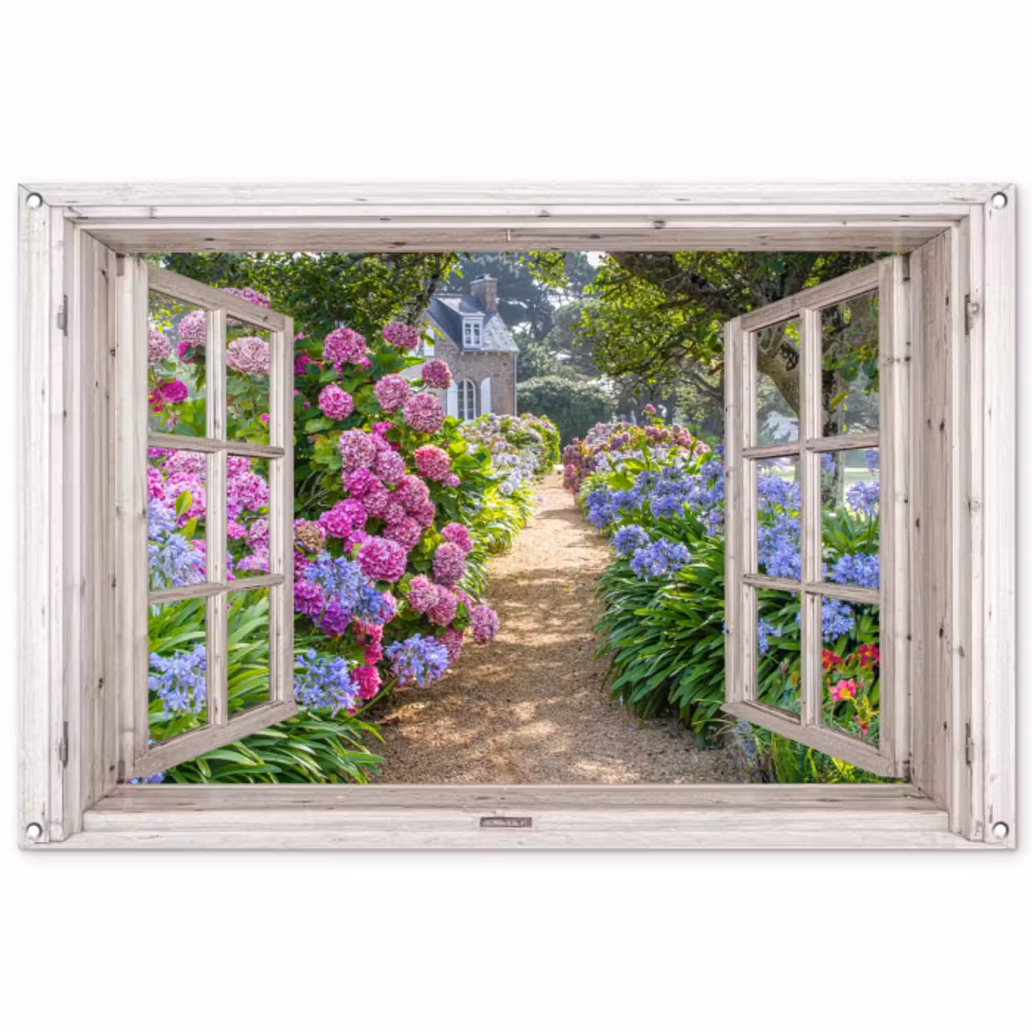 Poster d'extérieur - Hortensia - Transparent - Fleurs - Été - Mauve - Chemin