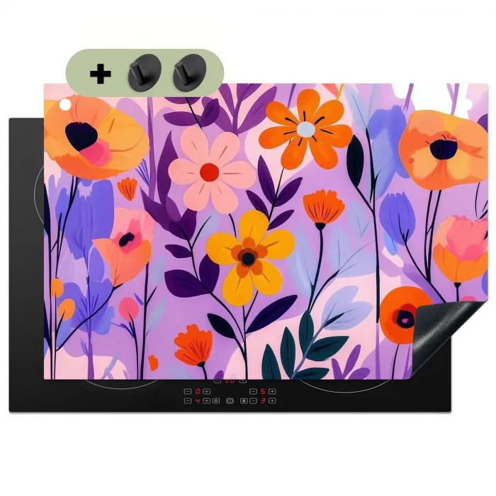 Bloemen - Kleurrijk - Bladeren Inductie beschemer met haakjes klein -3d