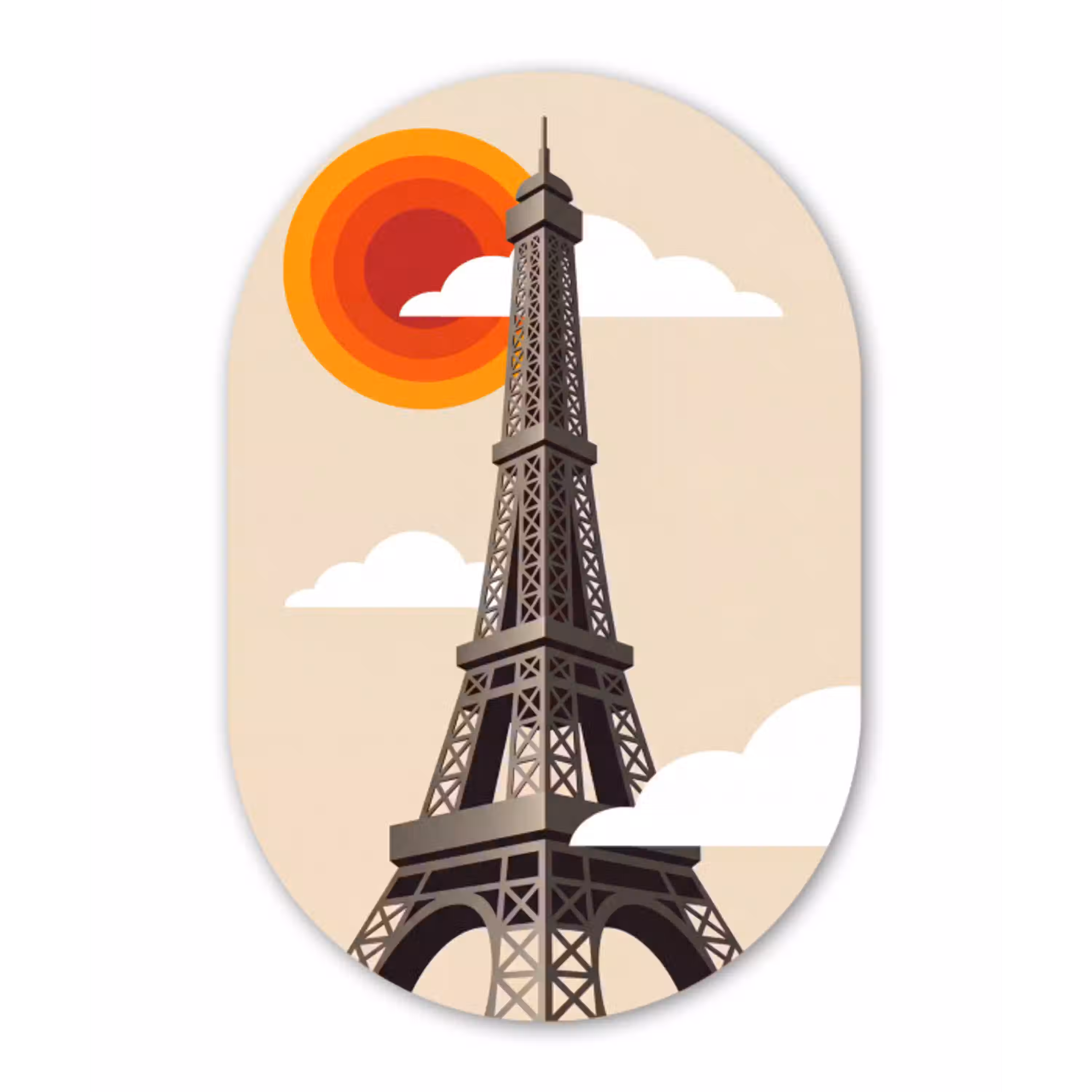Eiffeltoren - Zon - Architectuur - Abstract - Beige Wandcirkel Ovaal Aluminium middel -3d