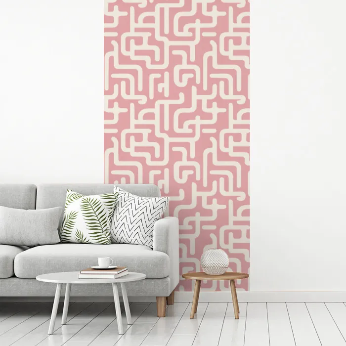Doolhofpatroon - Roze - Wit - Abstract fotobehang vinyl groot 64 -woonkamer