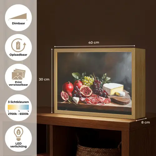 Borrelplank - Stilleven - Vintage Light Box met batterij (Wandlamp) middel -USP_websiteoverzichtNL